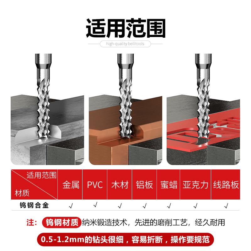 贝利PCB铣刀 进口料钨钢雕刻机刀电路板开粗玉米铣刀3.175锣刀