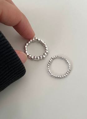 925纯银圆珠戒指女轻奢小众设计食指戒指环男简约高级感尾戒手饰