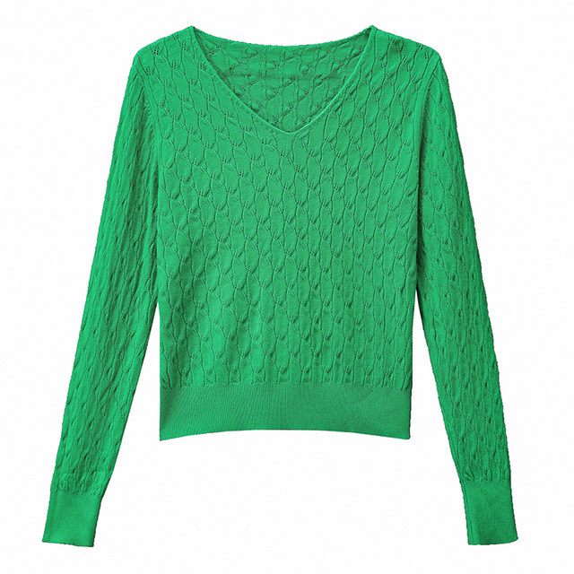 V-neck thin hollow sweater women's short sweater