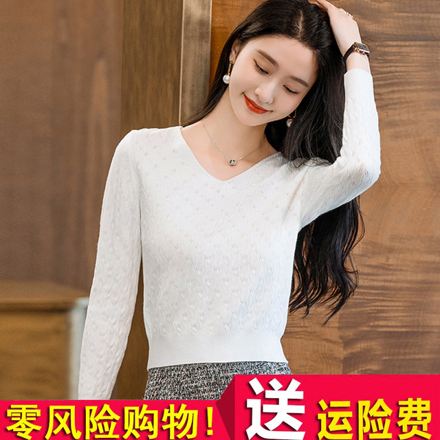 V-neck thin hollow sweater women's short sweater
