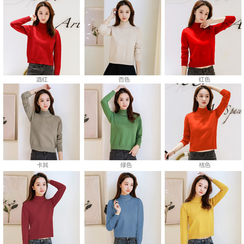 半高领短款毛衣秋冬女装加厚小个子上衣百搭中领针织衫内搭打底衫 - 图1