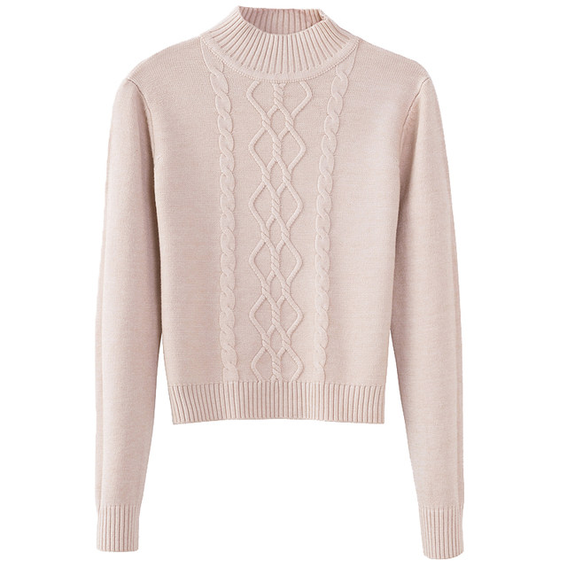 Women's loose short winter pullover with half turtleneck sweater