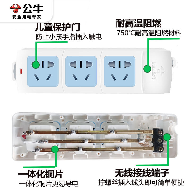 公牛插座无线插排插板不带线正品多功能家用电源拖接线板多孔面板