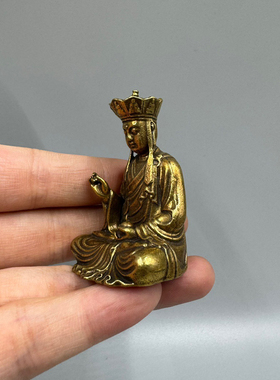 仿古做旧纯铜地藏王菩萨佛像小号摆件迷你随身禅意小铜佛 4.5厘米