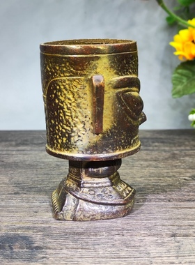 三星堆仿青铜器立人面具创意纵目桌面神鸟仿古装饰品摆件248克