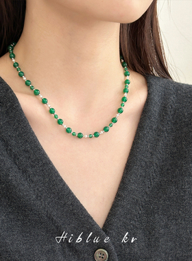 海蓝蓝绿色玛瑙元宝扣项链