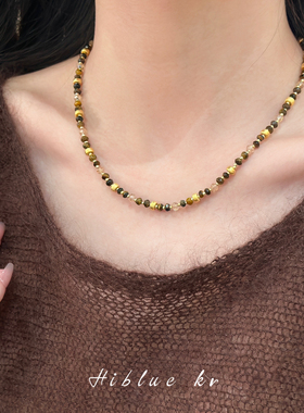 海蓝蓝虎眼石捷克珠串珠项链