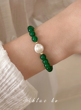 海蓝蓝绿玛瑙天然巴洛克珍珠手链