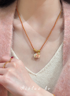 海蓝蓝珐琅彩滴釉小象红绳项链