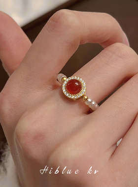 英国TopWhits925纯银红玛瑙戒指