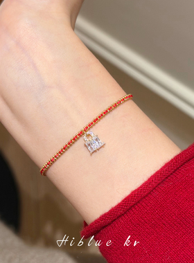 海蓝蓝满锆锁包编织红绳新年手链