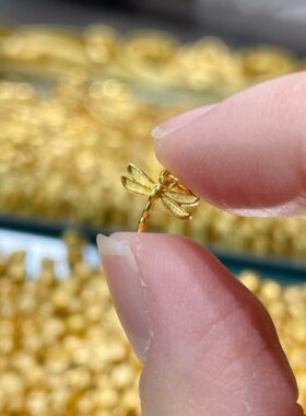 足金999黄金实心小蜻蜓吊坠手链编绳DIY配件配饰女款纯金送女友