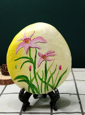 纯手工成品动物花朵风景石头画