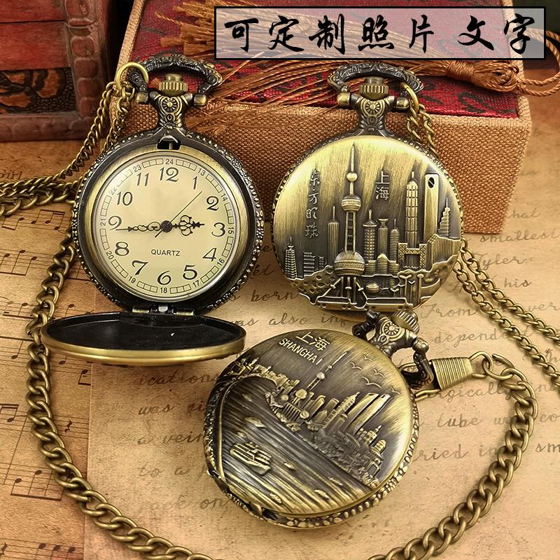 老式怀表男款复古上海旅游景区纪念品可放照片定制中国风电子机械 - 图0