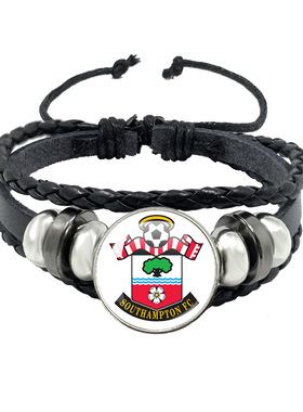 英超球队队徽曼联曼城切尔西热刺阿森纳球迷周边黑色按扣皮绳手链