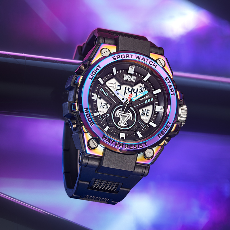 MARVEL漫威联名男款钢铁侠联名手表潮流运动防水夜光电子表 - 图1