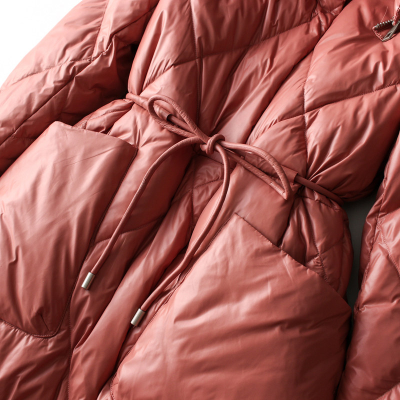 慕荷菱形格羽绒服女中长款白鸭绒 慕荷羽绒服