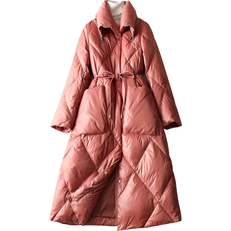 慕荷菱形格羽绒服女中长款白鸭绒 慕荷羽绒服