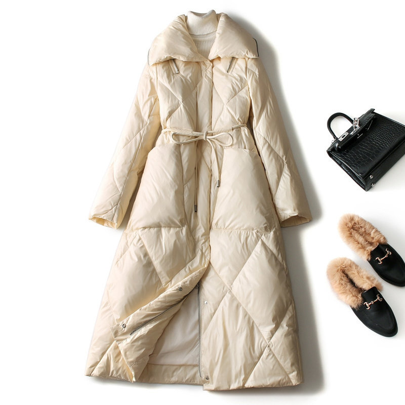 慕荷菱形格羽绒服女中长款白鸭绒 慕荷羽绒服