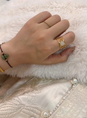 云如梦 | 天然和田玉蕾丝戒指银镶开口可调节轻奢风