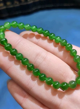 纯天然碧玉俄罗斯老料碧玉6mm手链阳绿手链冰冻菠菜绿手链礼品