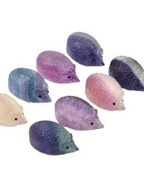 天然七彩萤石雕刻小刺猬摆件