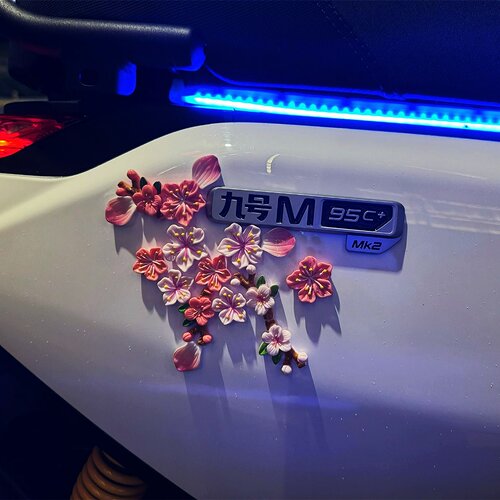 仿真桃花电动车装饰品小配件车载适用九号车身3d立体花朵遮划痕贴 - 图3