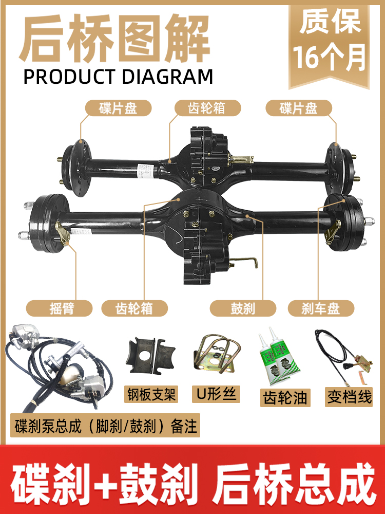 电动三轮车后桥总成大功率电机四轮碟刹一体桥变档改装工程车配件-图3