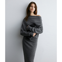 INS Sloth deity Skirt High-end Cashmere Wool Method Type of Collar Shoulder Two Wear Straight Cylinder Knit Dress