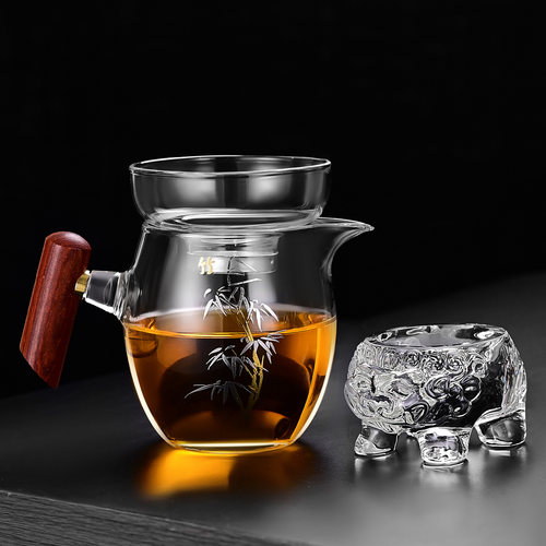 加厚木把玻璃公道杯耐热茶漏茶滤套装日式茶海过滤分茶器茶具配件 - 图2