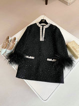 24 early spring rework bright sheet dotted with wool blend coarse flower with cufflink feather dress