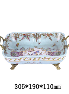 欧美法式古典奢华果盘别墅餐桌装饰碟铜配瓷收纳托盘玄关果盆摆件