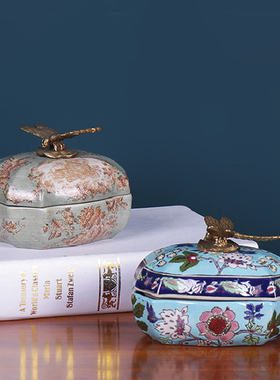 欧式美式法式装饰盖盒黄铜摆件西