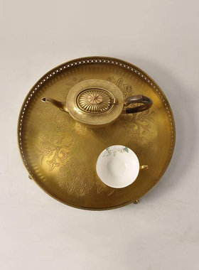 欧式美式纯铜托盘法式客厅装饰品