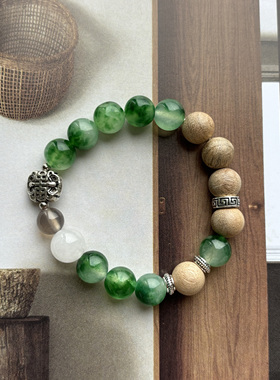 汉白玉灰玛瑙民族风串珠手链