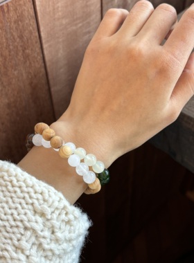 崖柏绿玉髓岫玉古物搭配弹力手链