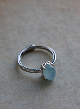 南枕眠 原创自制天然海蓝宝简约日常气质复古新中式可调节戒指