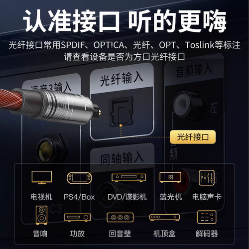 秋叶原 光纤音频线spdif数字电视音箱功放回音壁音响连接线方口 - 图1