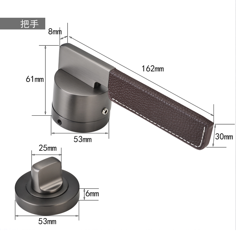 睿高隐形门锁单面锁暗锁室内卧室隐藏暗门把手灰色皮质真皮单边锁-图3