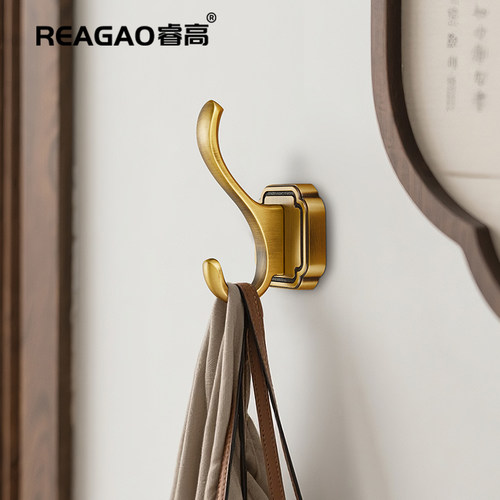 睿高新中式黄铜挂衣钩打孔壁挂式入户门后衣帽钩卧室门上衣服钩 - 图0