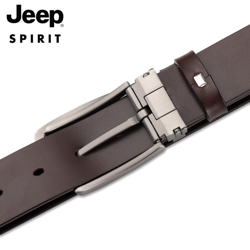 JEEPSPIRIT吉普纯牛皮腰带2025新款真皮带男针扣裤带头层牛皮正品 - 图1