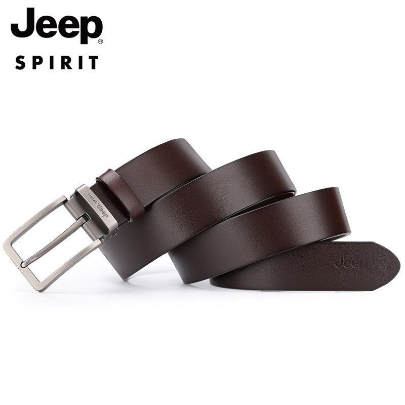 JEEPSPIRIT吉普纯牛皮腰带2025新款真皮带男针扣裤带头层牛皮正品 - 图0