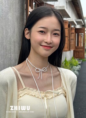 原创珍珠串珠蝴蝶结项链显白