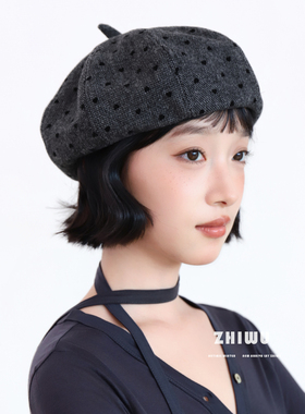 知雾时髦设计感波点贝雷帽女