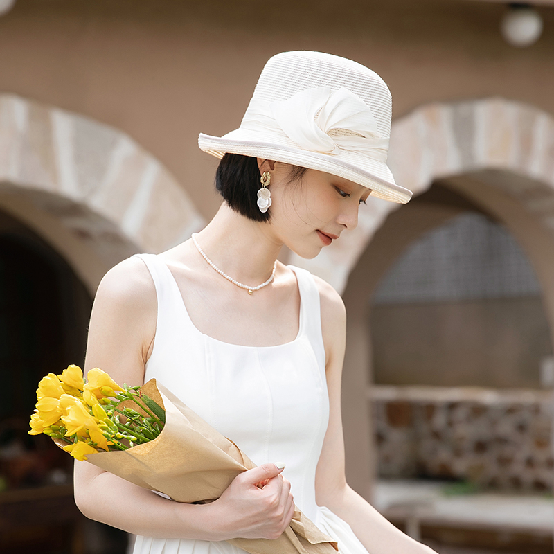 草帽女夏季时尚卷边遮阳帽日系防晒帽渔夫帽女士法式草编太阳帽子