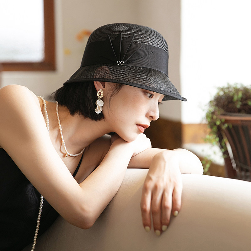 夏季新款法式复古麻纱卷边礼帽草帽 mauropoli帽子