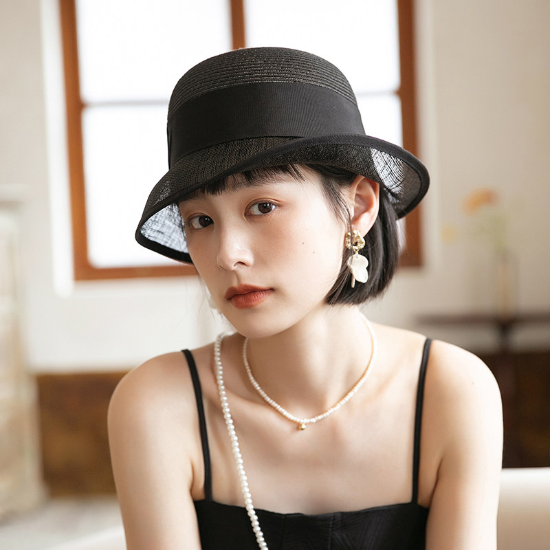 夏季新款法式复古麻纱卷边礼帽草帽 mauropoli帽子