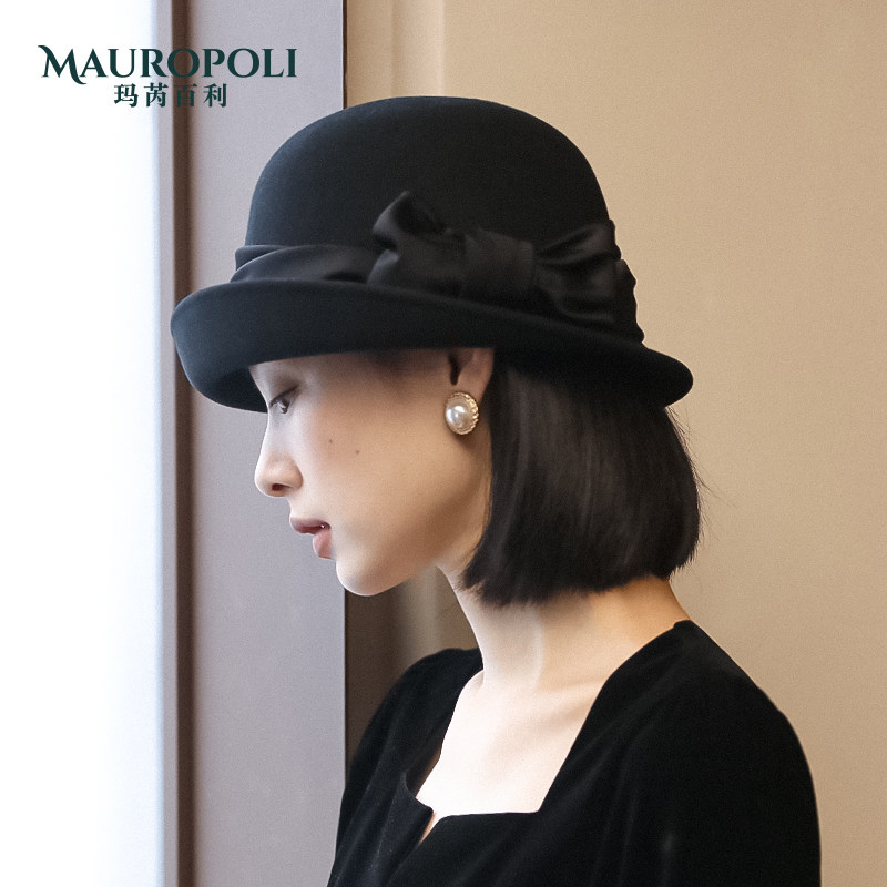 羊毛礼帽女秋冬法式卷边盆帽时尚毡帽女英伦复古优雅毛呢渔夫帽女,淘宝优惠券,粉丝福利购,淘宝优惠卷