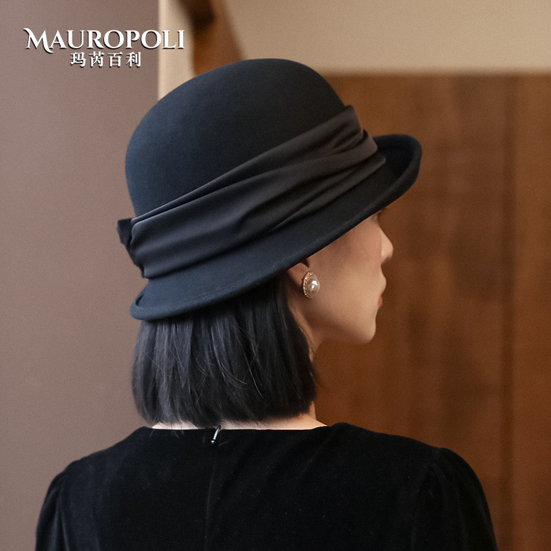 羊毛礼帽女秋冬法式卷边盆帽时尚毡帽女英伦复古优雅毛呢渔夫帽女,淘宝优惠券,粉丝福利购,淘宝优惠卷