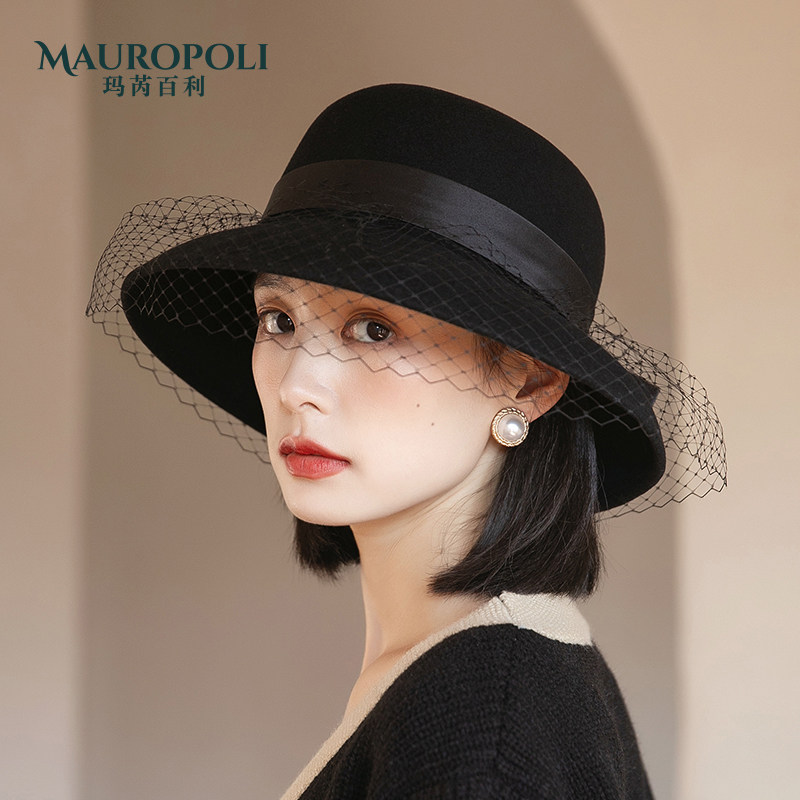 黑色羊毛秋冬名媛优雅法式盆帽 mauropoli帽子